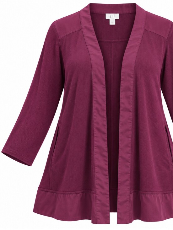 J. Jill Sweaters - J.JILL | Burgundy Wine Cotton Modal Open Front Pocket Cardigan | 3X